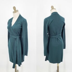 Lulus Knit Wrap Dress Long Sleeve Dark Green Size Small